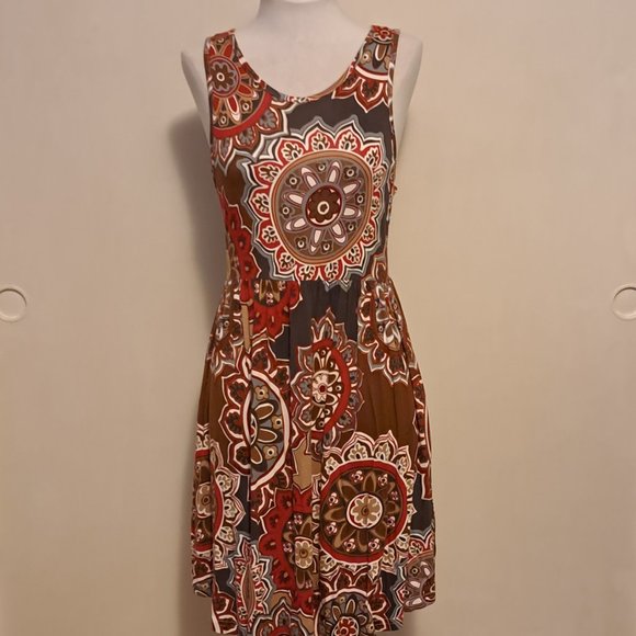 Geometric Print Dress Size MED Sleeveless Tank Midi  Stretchy Shift Longyuan NWT - Picture 11 of 13